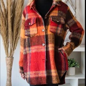 Veveret Orange and Brown Plaid Heavy Shacket